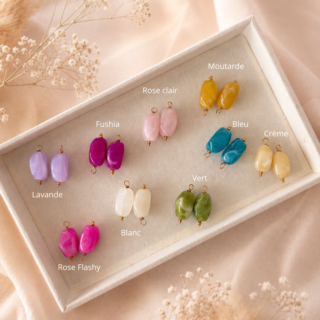 Jolies boucles d’oreilles colorées en résine et acier inoxydable 