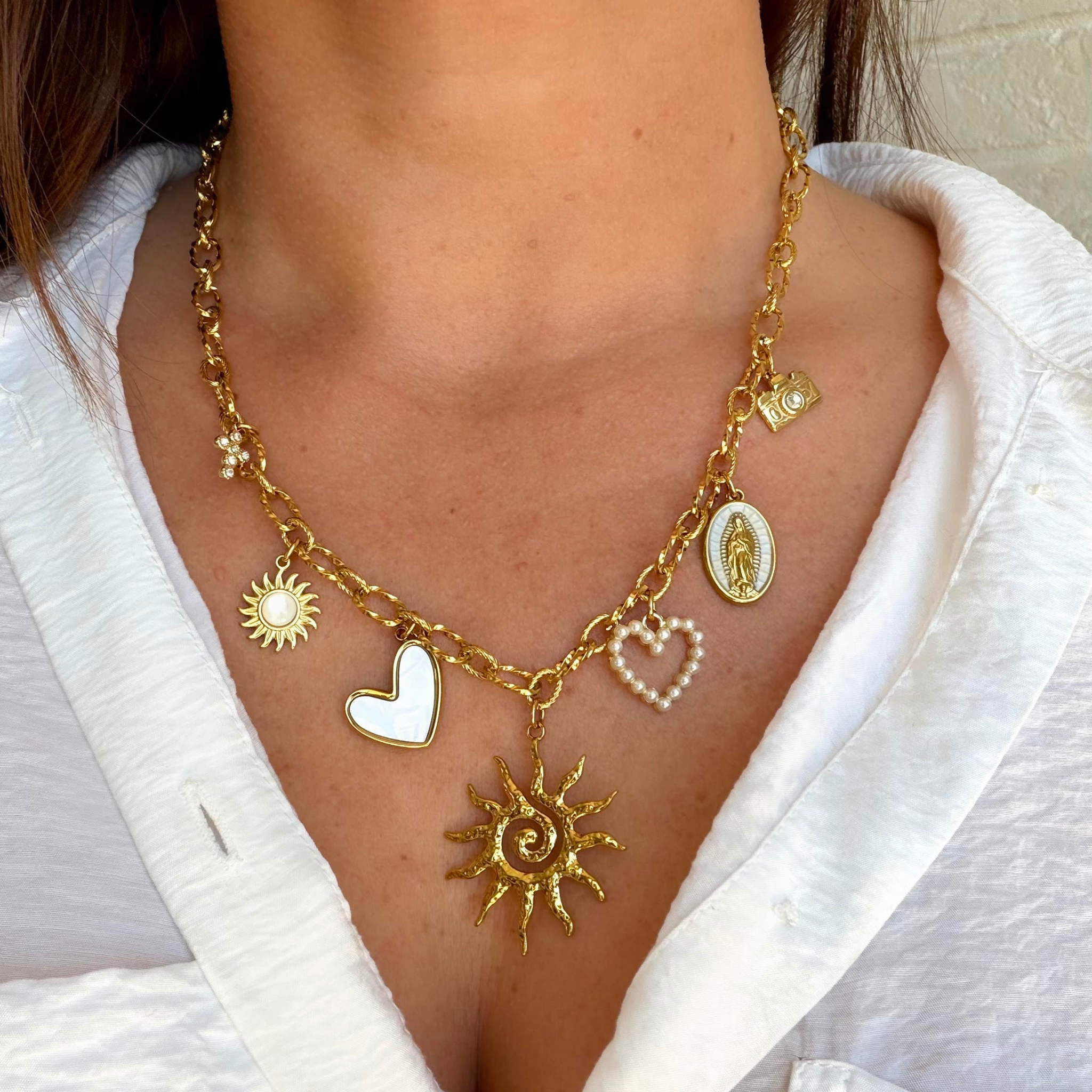 Collier en acier inoxydable personnalisable avec 7 charms, breloques