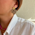 boucles d'oreilles coeur léopard pailletée et puce martelé en acier inoxydable