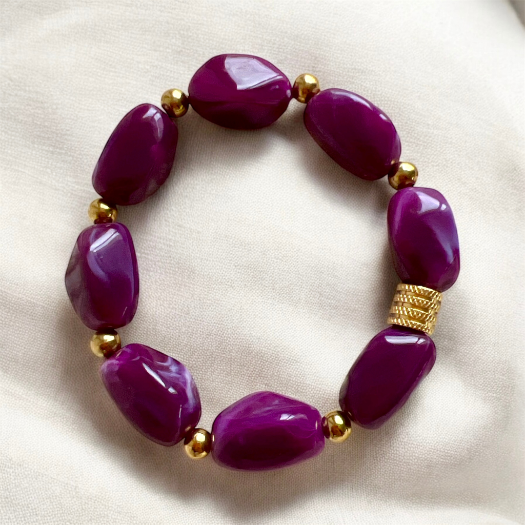 bracelet grosses perles résine colorée