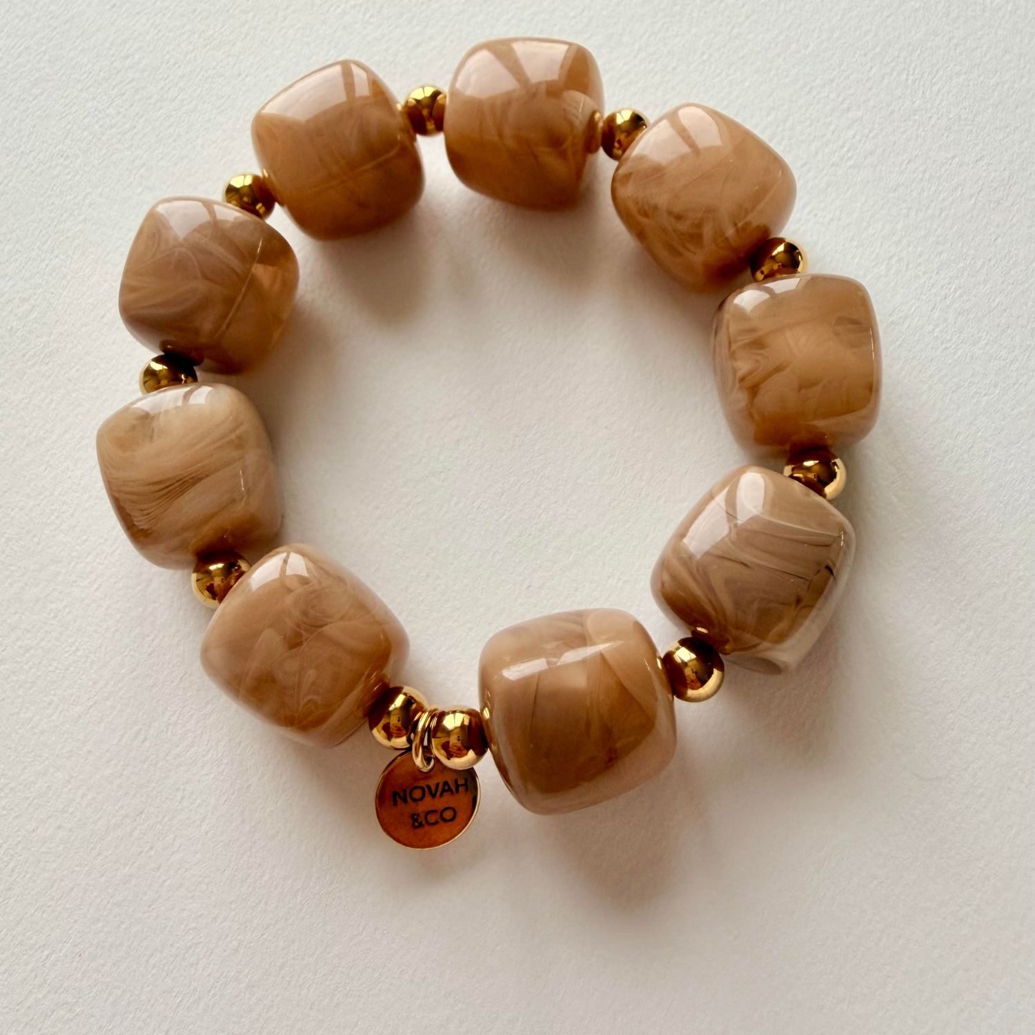 bracelet collection jeannette couleur latté grosses perles en resine