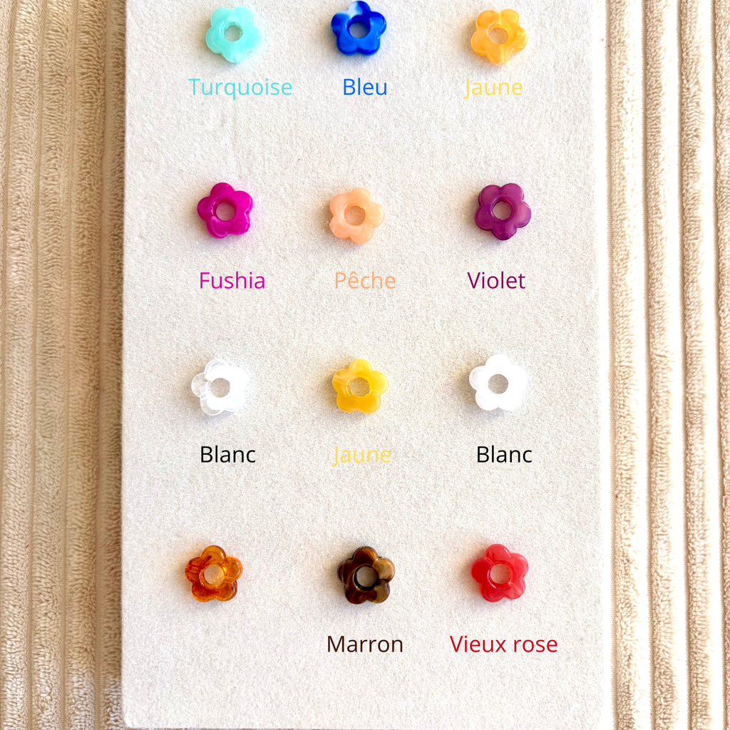 Fleurs en résine colorée pour boucles d'oreilles dorées – 9 coloris disponibles